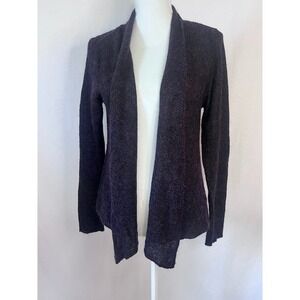Eileen Fisher Purple Open Front Draped Shawl Collar Knit Cardigan Sweater Wool